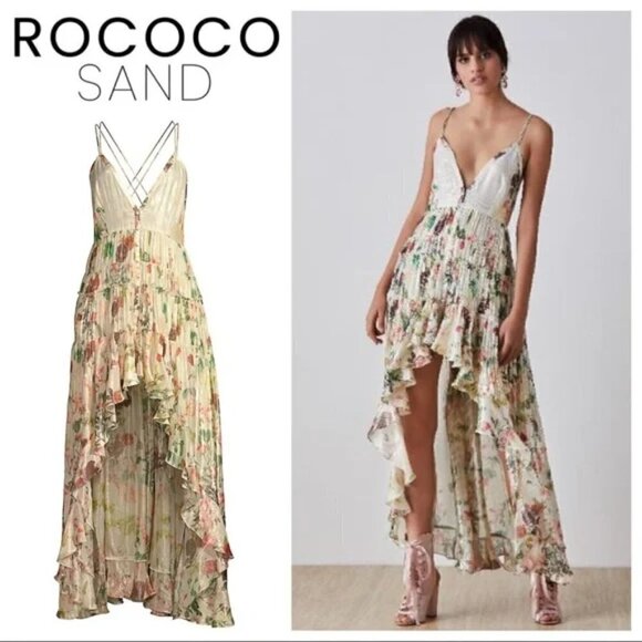 Rococo Sand Astral Gold Star Sleeveless High Low Wrap Dress NWT Size Small - Picture 3 of 17
